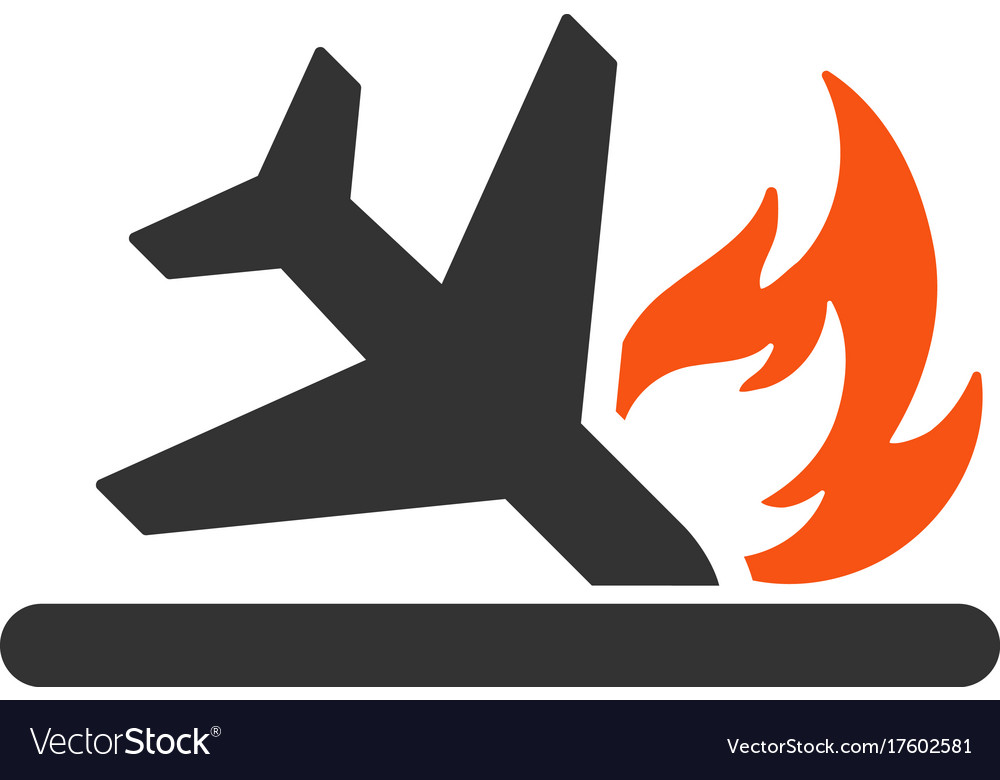 Airplane landing crash flat icon.