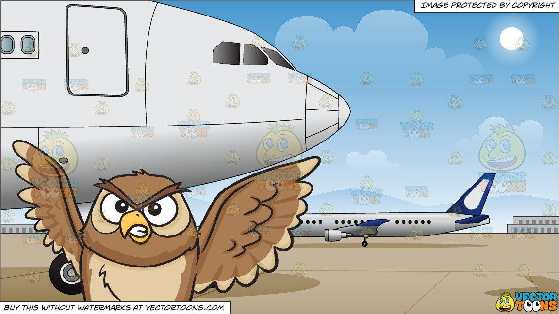 clipart #cartoon An angry night owl and Airport Runway.