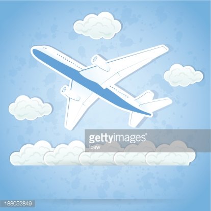 Airplane and clouds Clipart Image.