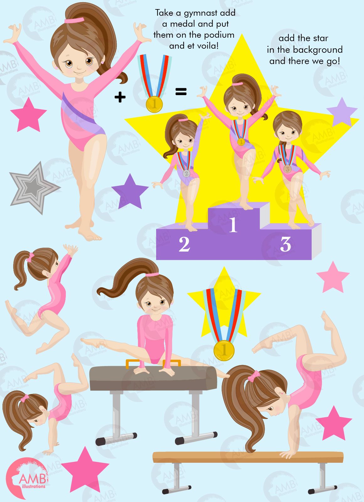 Gymnastic Girls clipart, Gymnast mini bundle, Gymnast.