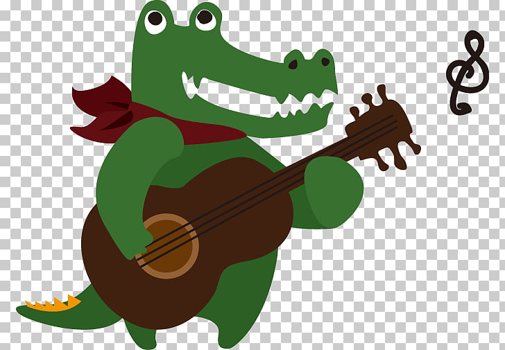 Guitar Illustration, Cartoon alligator playing guitar.