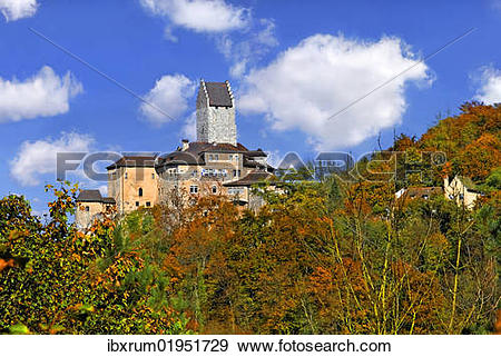 Stock Photograph of "Clouds above Burg Kipfenberg castle with.