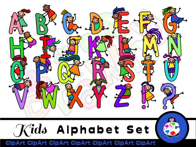 Diverse Happy Kids Alphabet ClipArt.