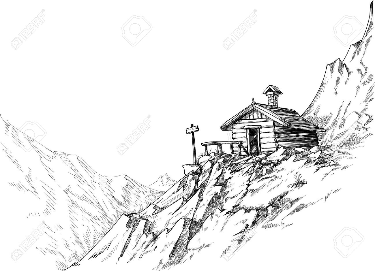 Mountain Hut Sketch Royalty Free Cliparts, Vectors, And Stock.