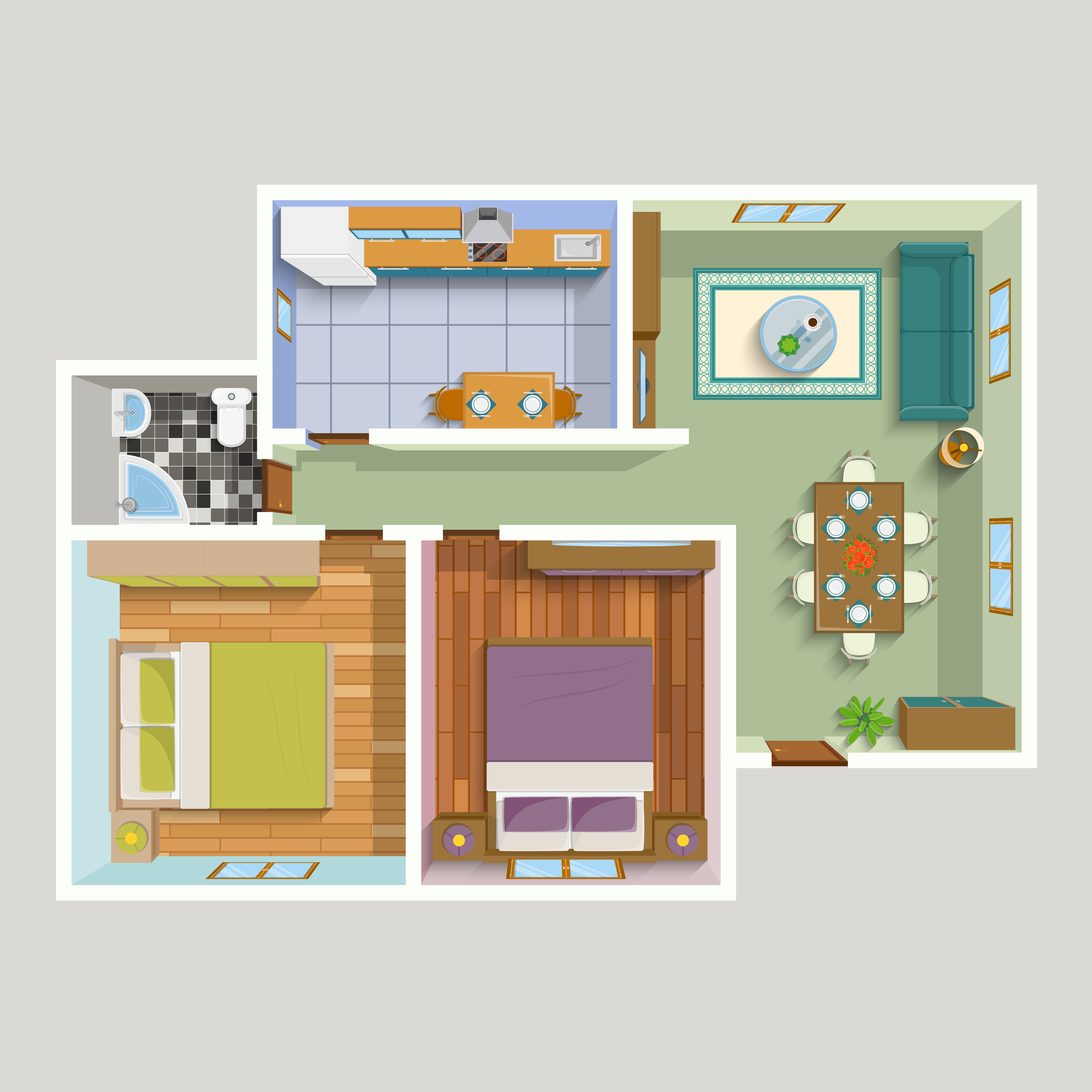 Top View Apartment Interior Detailed Plan.