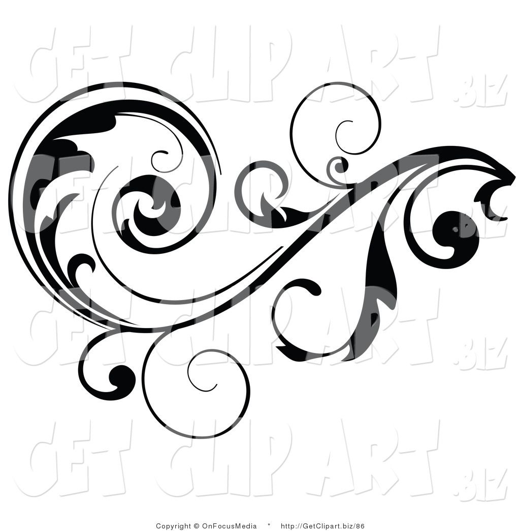 Clip Art of a Black Leafy Vine Design Accent with Scrolling.