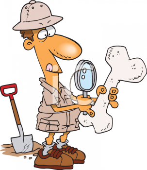 Clipart Picture of an Archaeologist Examining a Bone.