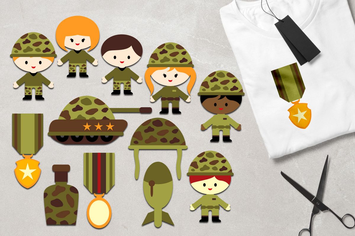 Military clipart army kids, soldier, tank, medals graphics.