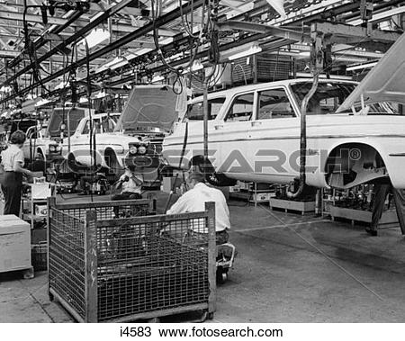 Stock Photo of 1960S Chrysler Assembly Line With Car Bodies.