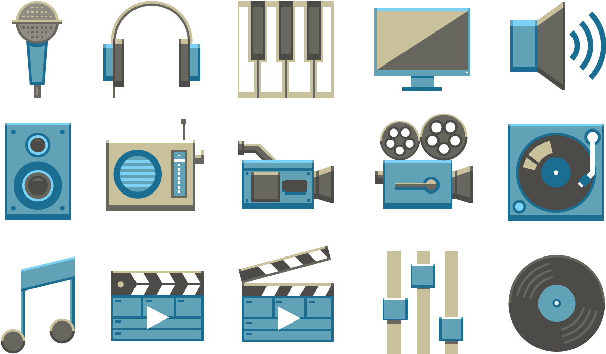 HD Audio Video Symbols Icons.