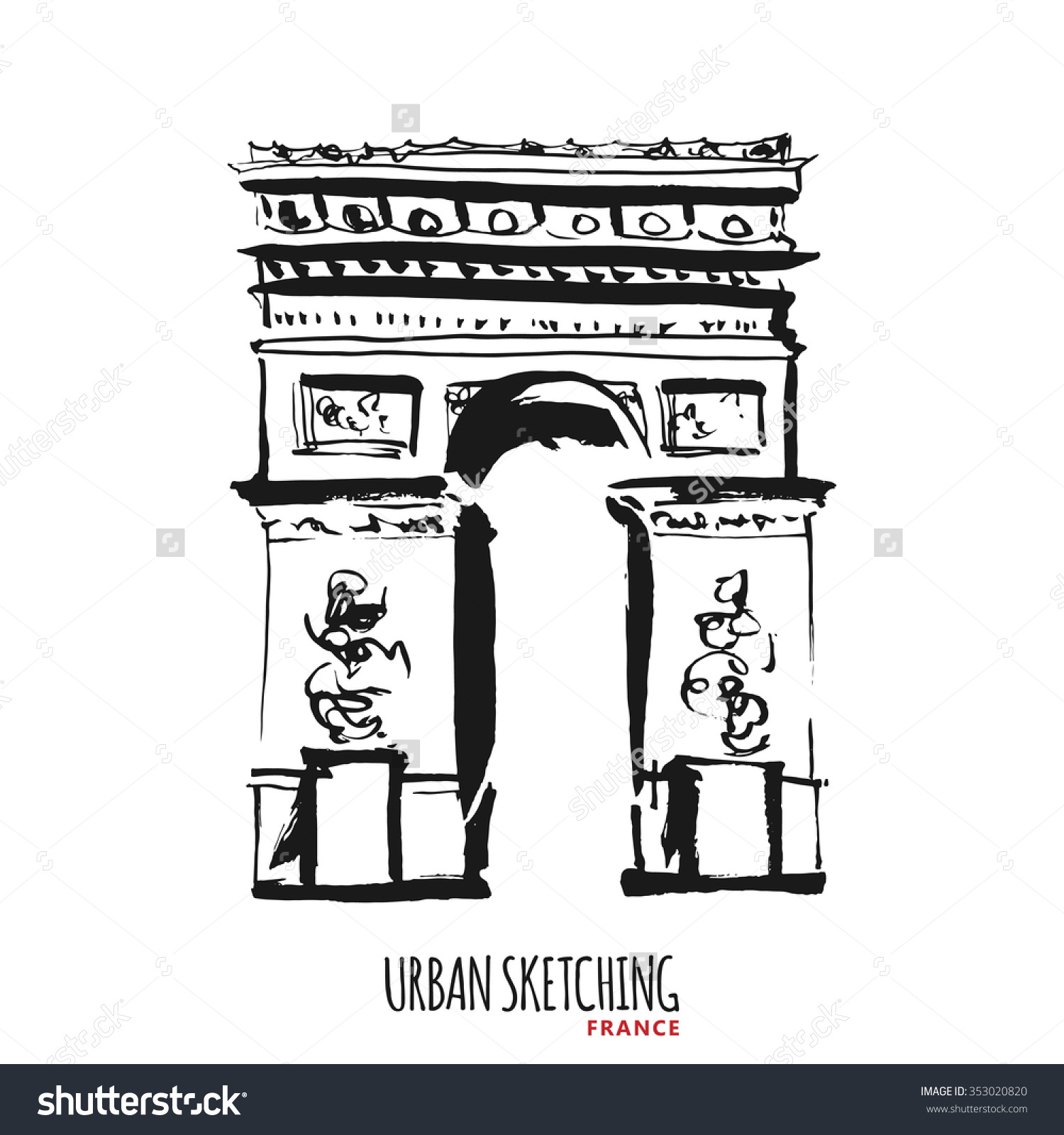 France Urban Sketch Paris Avenue Des Stock Vector 353020820.