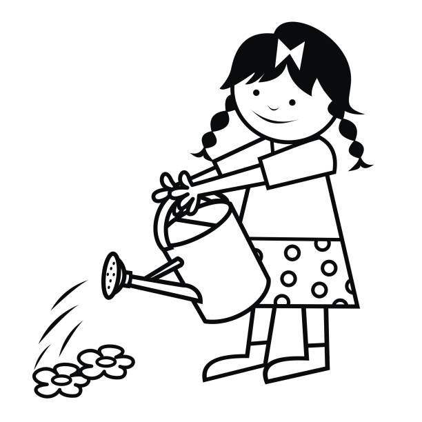 Boy Watering Plants Clipart Black And White.