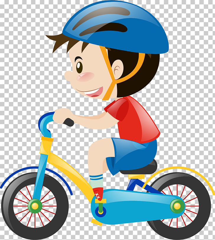 Cartoon child car, boy using bicycle illustration PNG.