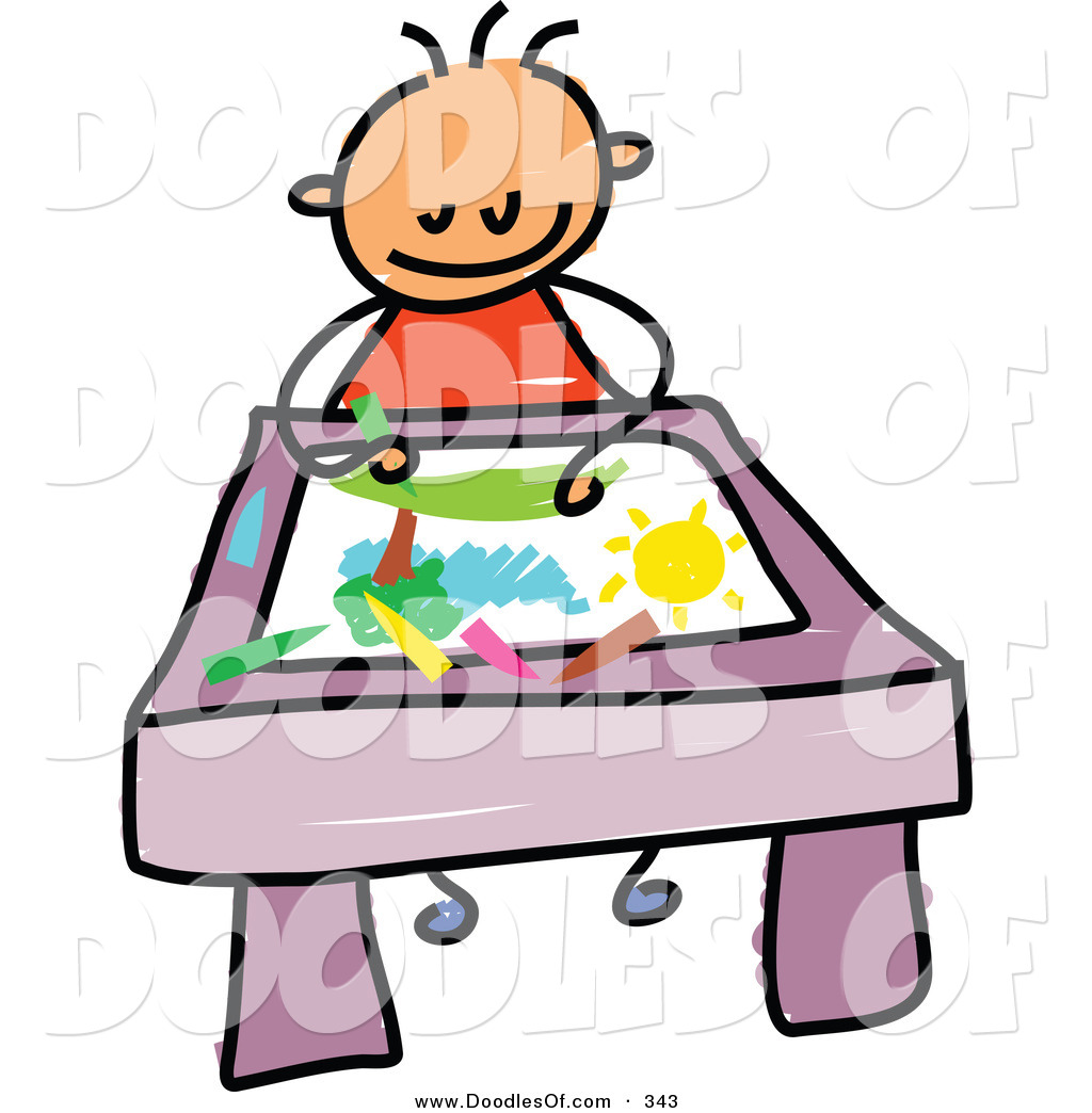 Vector Clipart of a Childs Sketch of a Smiling Toddler Boy.