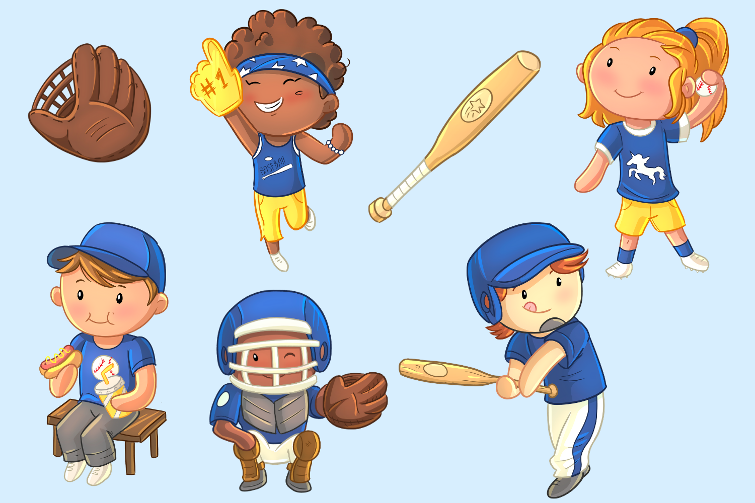 Kids Playing Baseball Clip Art Collection.