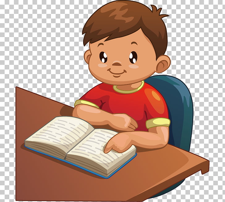 Cartoon Illustration, student, boy reading book illustration.