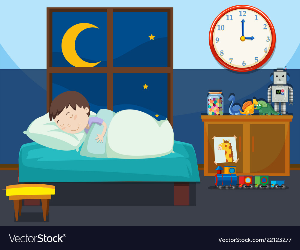 A boy sleeping in bedroom.