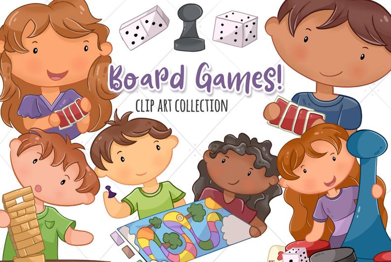 Cute Kids Playing Board Games Clip Art, Kawaii Kids Playing Games, Children  Playing Games, Board Games, Fun Clipart.