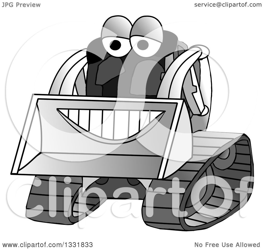 Clipart of a Grayscale Happy Smiling Bobcat Machine Character.