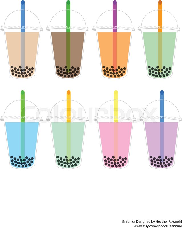 Clipart set of vectorized boba tea.