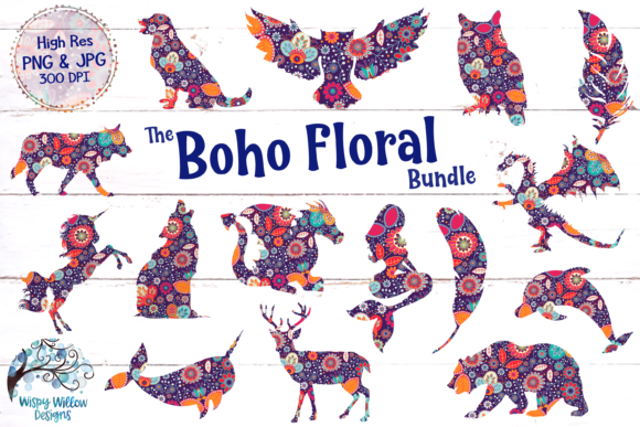 Boho Flower Clipart Bundle, Sublimation.