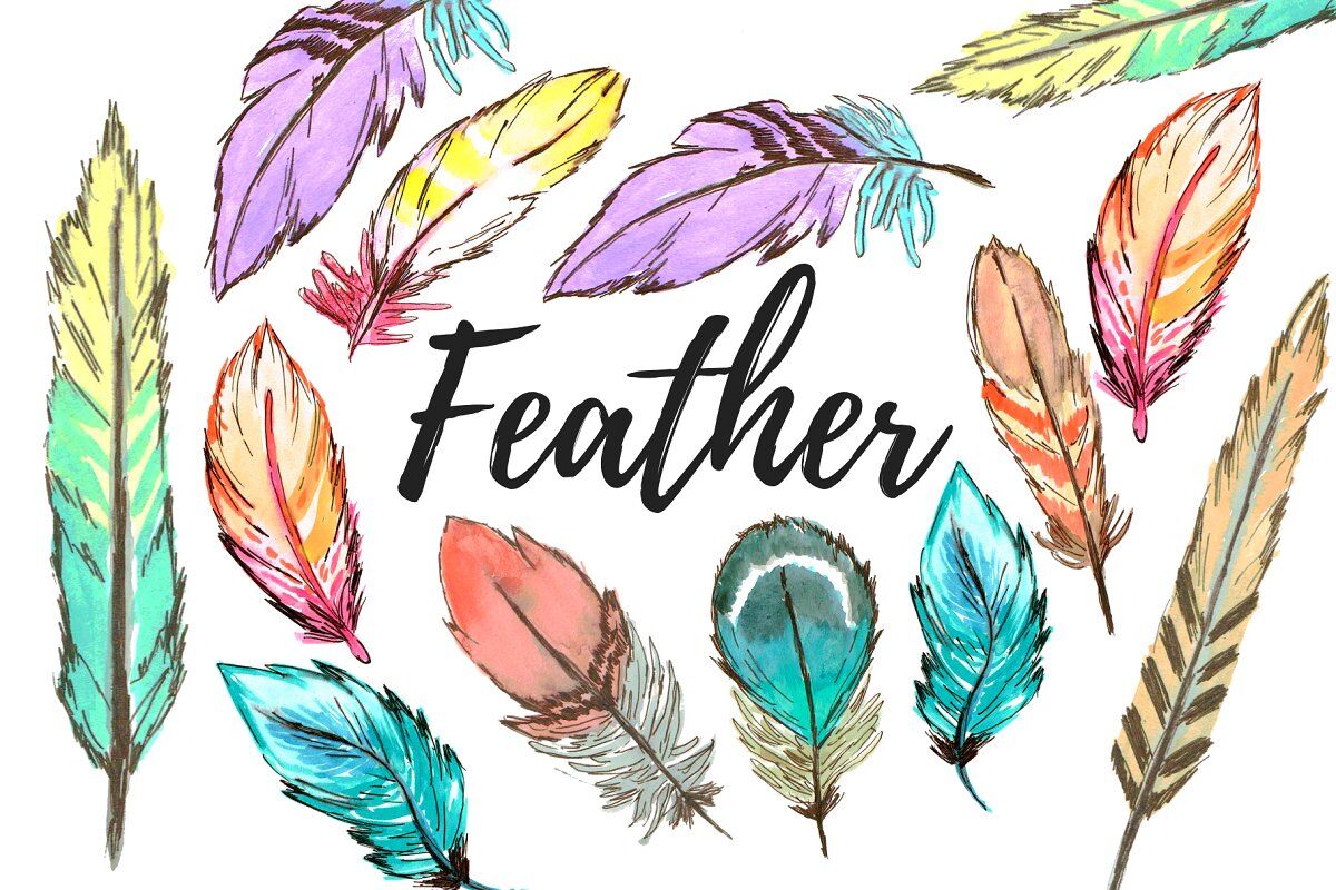 Watercolor Boho Feather clipart By Writelovely.