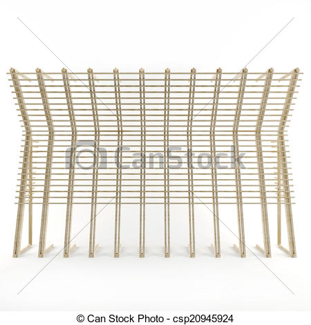 Clip Art of 3 D Art object of wooden battens on white background.