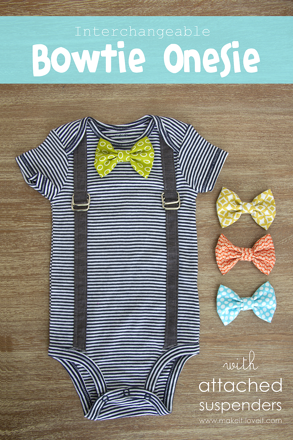 Interchangeable Bowtie Onesie.with Attached Suspenders (2.