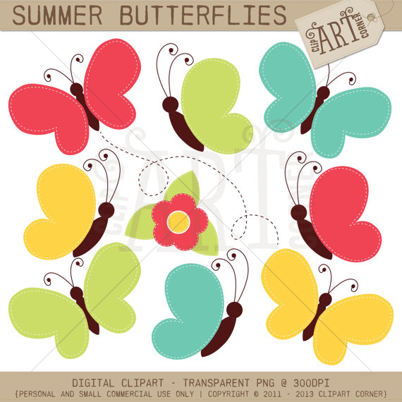 Digital Clipart Summer Butterflies.