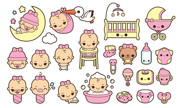 Kawaii baby clipart, baby girl clipart, cute baby girl.