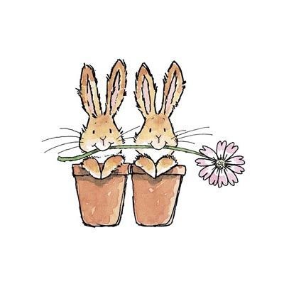 Cute Bunnies in Flower Pots illustration.