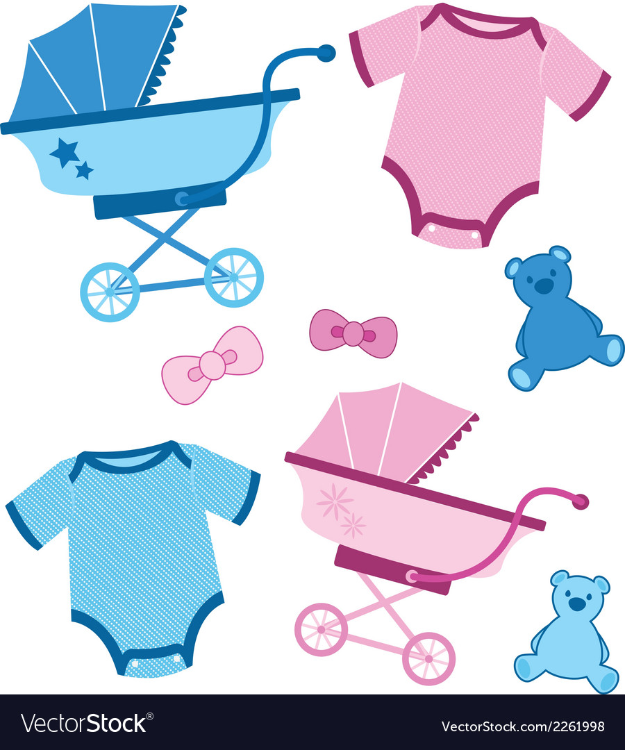 Blue and pink baby items for boys and girls.