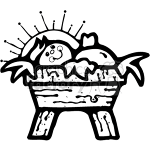 black and white Jesus in the manger clipart. Royalty.