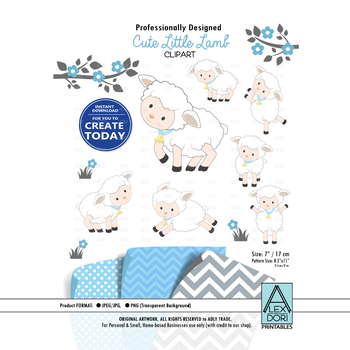 Baby Lamb sheep clipart , blue and white cute sheep , little lamb baby  shower.