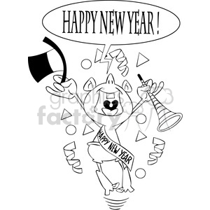 black and white happy new year baby new year vector art clipart.  Royalty.