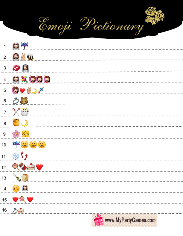 Free Printable Bridal Shower Emoji Pictionary Game.