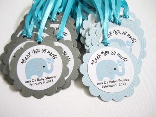 Personalized Elephant Favor Tags for Baby Boy Shower Party.