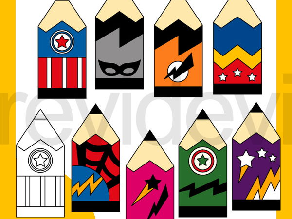 Superhero Pencils clip art for Back to school.