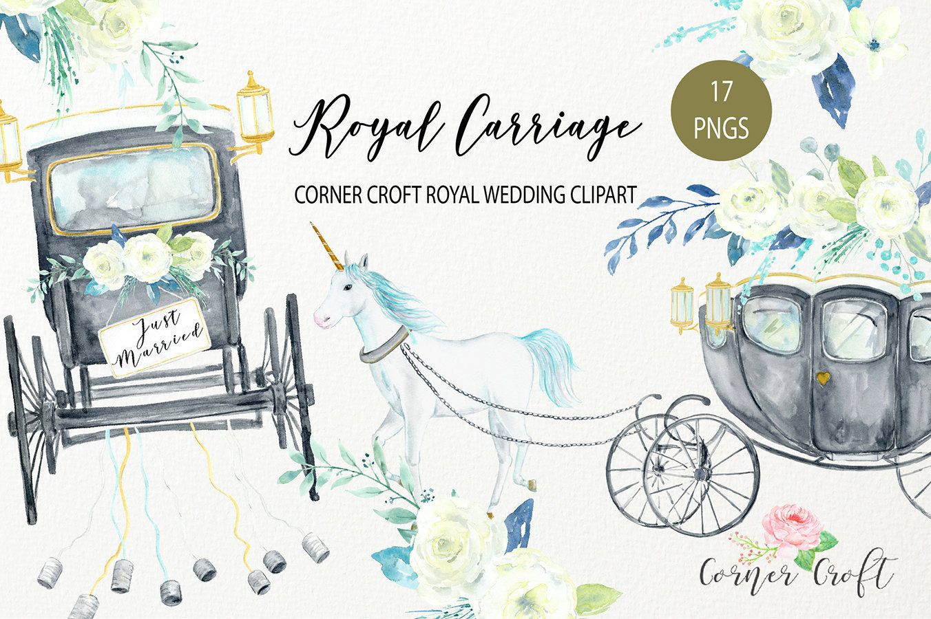 Watercolor royal carriage clipart.