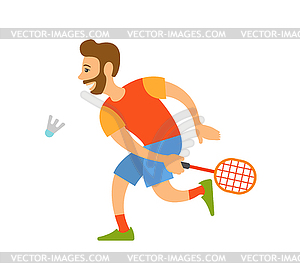 Badminton Player with Racket Hitting Shuttlecock.