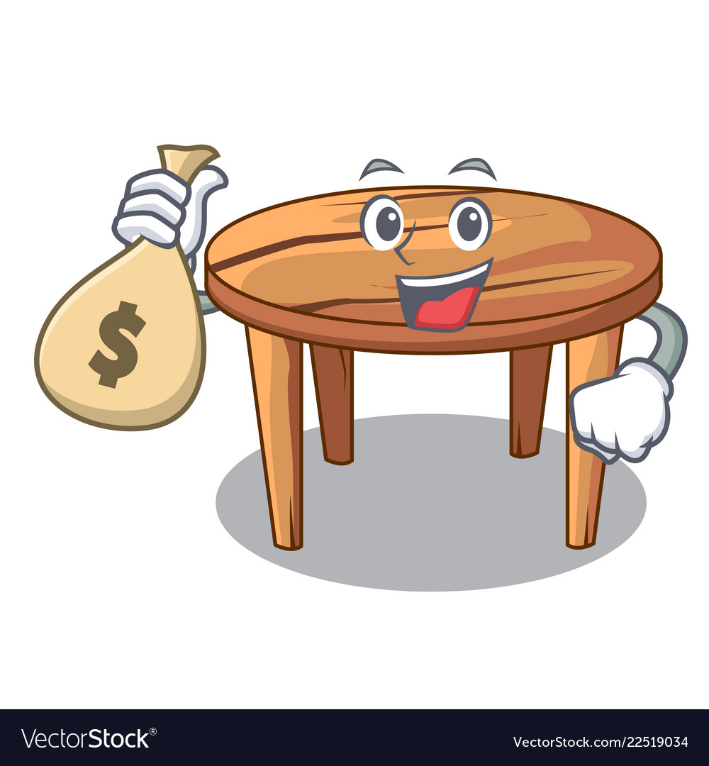 With money bag character wooden table in the.