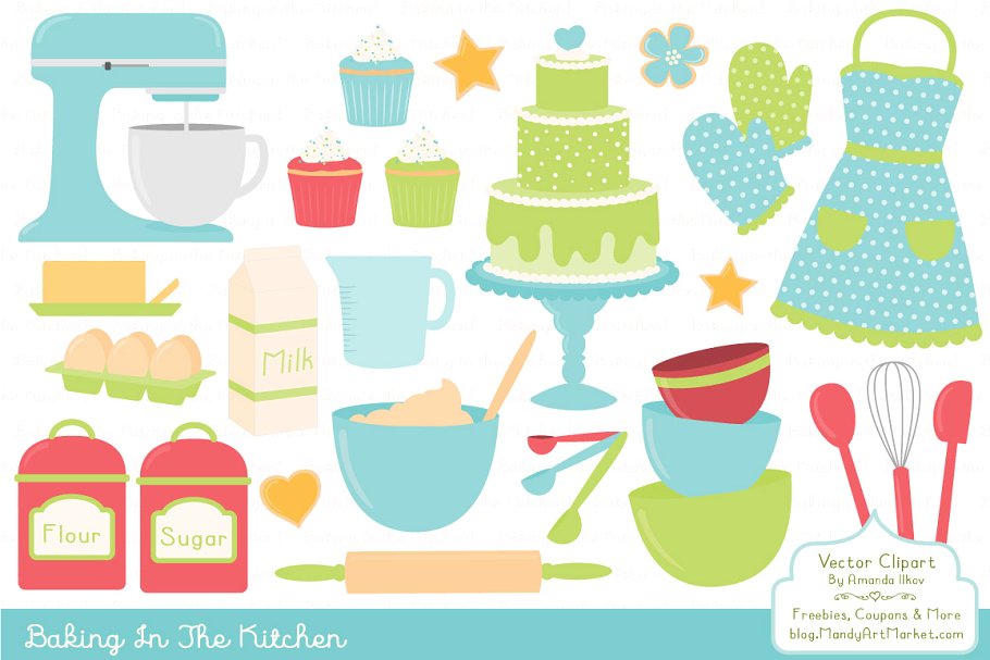 Bright Baking Kitchen Vector Clipart.