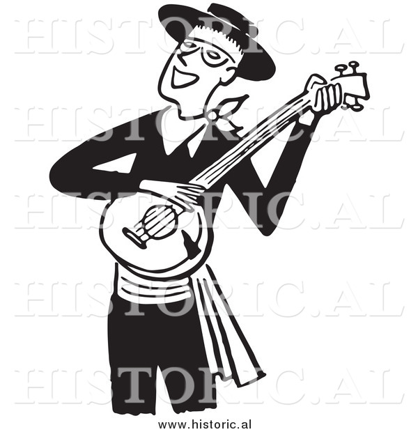 Clipart of a Smiling Man Playing a Banjo.