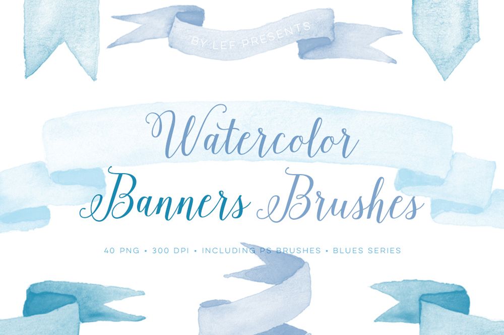 Photoshop Brushes Watercolor Banners with bonus blue clipart.