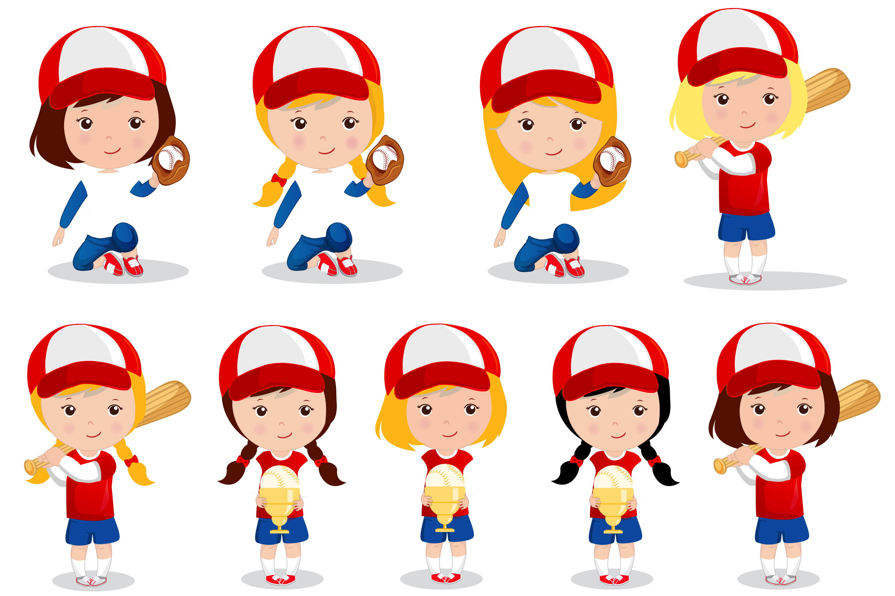 Baseball girl illustrations, Baseball girl graphics.