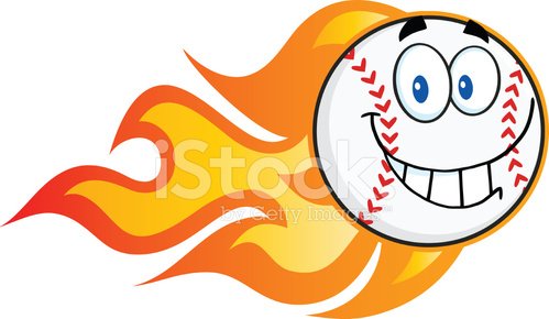 Cartoon Gradient Baseball Ball With Flames Mascot Clipart.