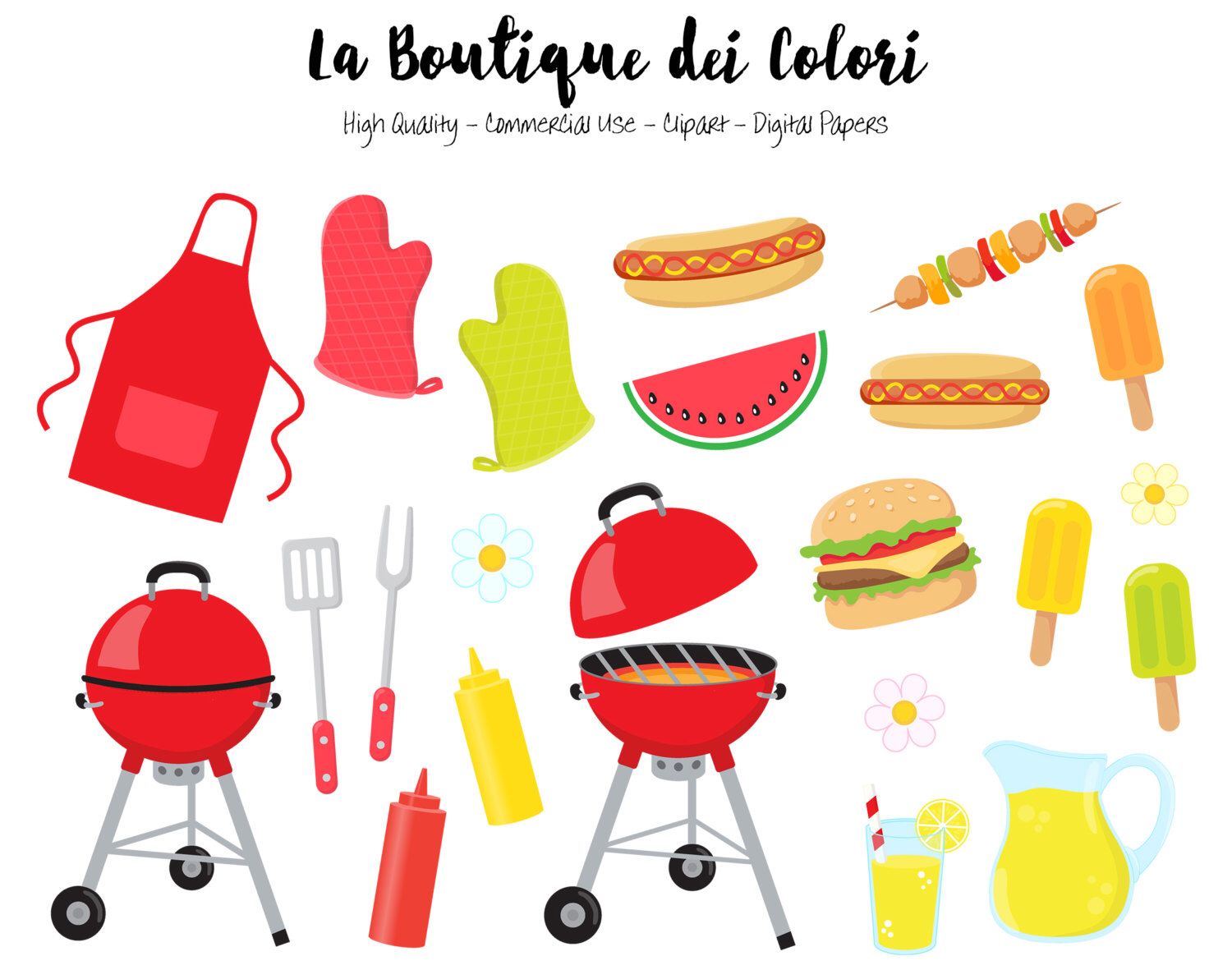 BBQ Clipart, Cute Digital illustrations PNG, Summer Barbeque.