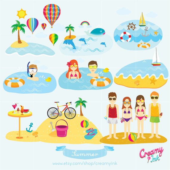 Summer Holiday Digital Vector Clip art / Beach Vacation.