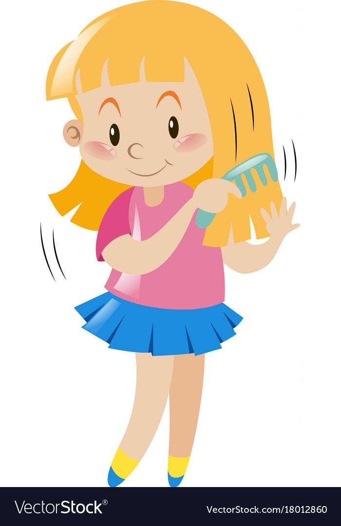 Little girl combing her hair Royalty Free Vector Image.