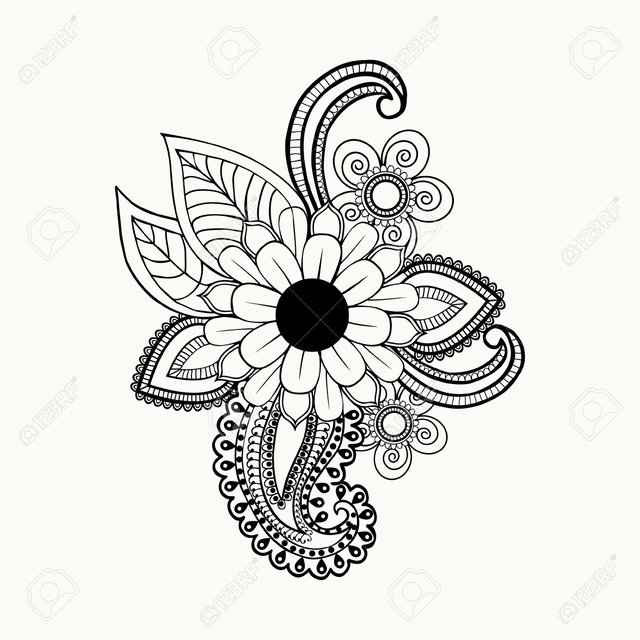 Beautiful Black and white flowers and leaves design element.